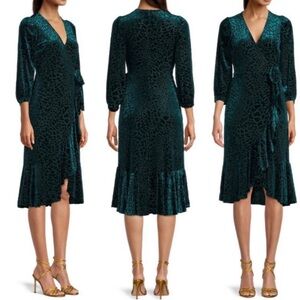Calvin Klein Green Velvet Burnout Half Wrap Dress